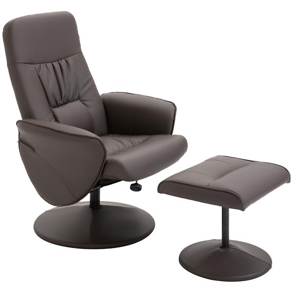 Poltrona Relax com Apoio para os Pés Estofada em PU Poltrona Relax Reclinável até 145° e Giratório 360° com Encosto Ajustável para Sala de Estar Dormitório Escritório 81x81x105cm Marrom