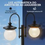 Candeeiro Solar de Exterior com Vaso 2 Cabeçais Impermeável IP44 Ligação Automática Altura Ajustável
