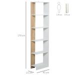 Estante de Armazenamento com 5 Prateleiras Estante Multiuso para Escritório 45x21x170cm Branco e Carvalho