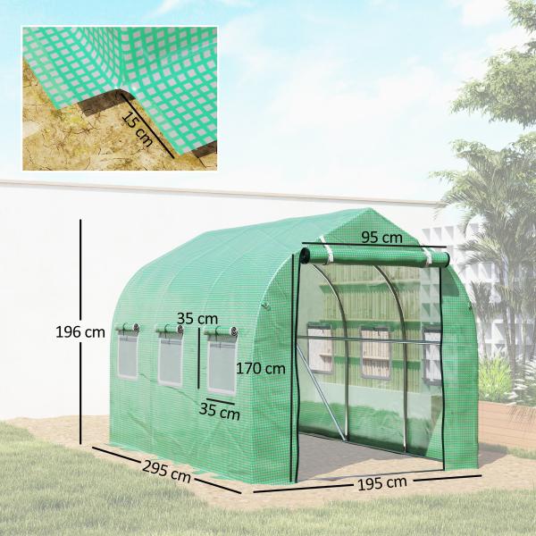 Estufa tipo Túnel 3x2x2 m Estufa de Exterior com 6 Janelas de Malha e Porta Estufa de Cultivos para Pátio Jardim Verde