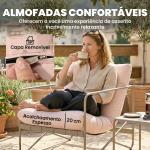 Conjunto de Jardim de 4 Peças com Sofá de 2 Lugares 2 Poltronas Mesa de Vidro Temperado e Almofadas Grossas para Terraço Rosa
