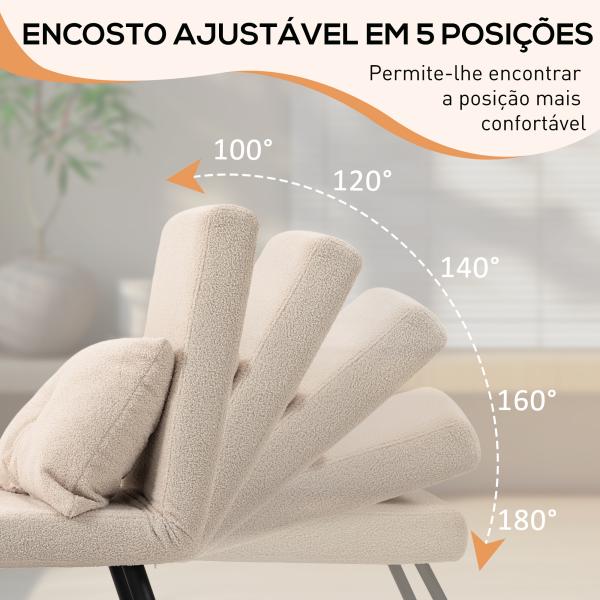 Poltrona Convertível em Cama Poltrona 3 em 1 Convertível em Cama com Encosto Ajustável em 5 Níveis 63x73x81 cm Bege