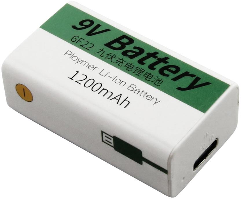 Bateria Cilíndrica 9V - USB 7,4V (1200mAh) c/ Porta de Carregamento USB - C