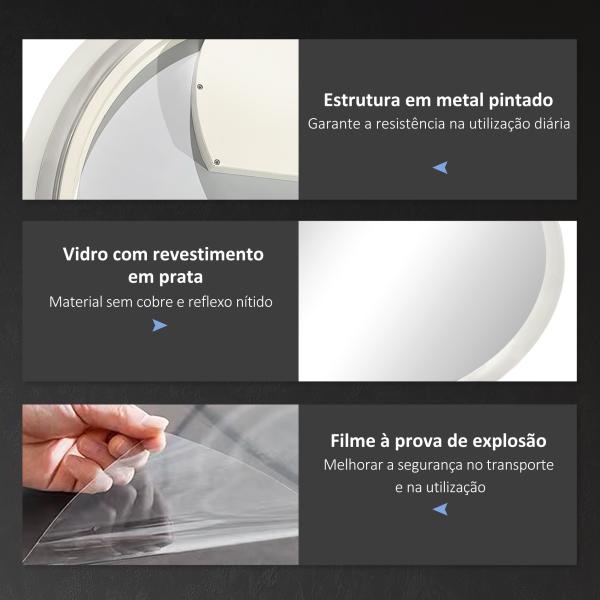 Espelho Casa de Banho Redondo com Luzes LED Ø60 cm Função Antiembaciamento 3 Luzes Função de Memória e Interruptor Tátil Prata