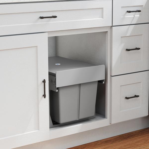 Balde de Lixo Embitido com 2 Recipientes Removíveis para Reciclagem Capacidade Total 30L (15Lx2) 48x34,3x35,1 cm Cinzento Claro