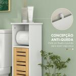 Coluna Casa de Banho Moderna Móvel Auxiliar Casa de Banho com Suporte para Papel Higiénico 21x17x78 cm Branco e Madeira