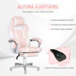 Cadeira Gaming Cadeira de Escritório Reclinável Apoio para os Pés Retrátil Suporte Lombar e Almofada para a Cabeça 63x63x115,5 - 123 cm Rosa