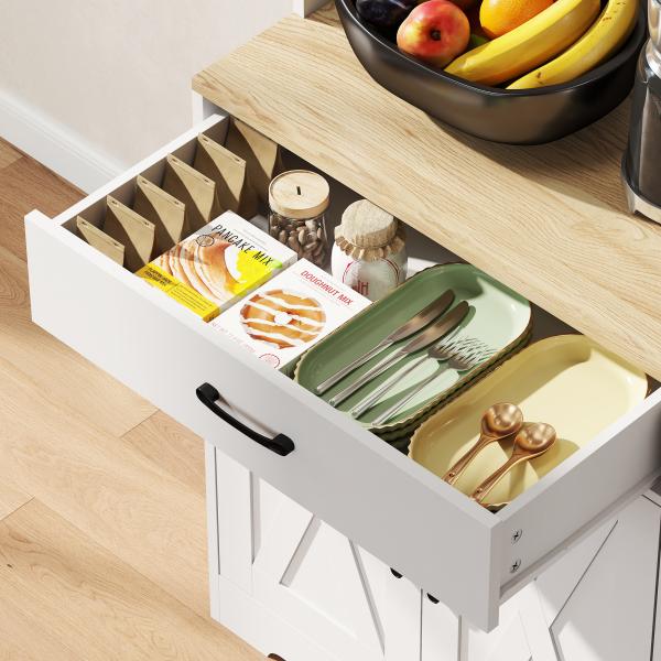 Armário de Cozinha Alto Móvel Auxiliar de Cozinha com Bancada Aberta para Micro - Ondas 2 Gavetas Prateleiras Ajustáveis 94x39,5x175,2 cm Branco