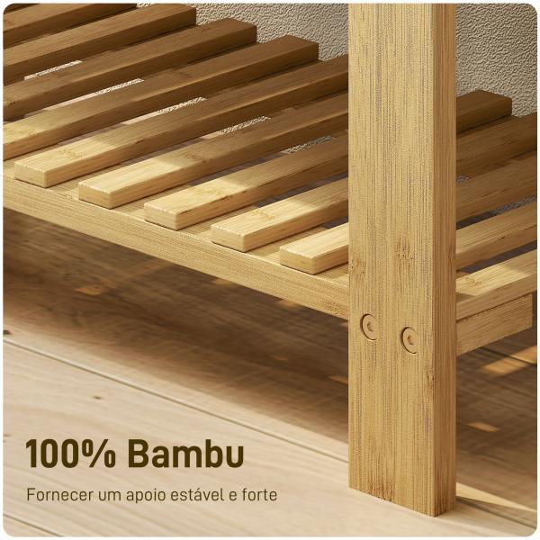 Banco Sapateira de Bambu Sapateira com Assento Almofadado 2 Prateleiras para 6 Pares de Sapatos 60x29x49 cm Madeira e Cinzento