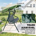 Baloiço de Jardim de 2 - 3 Lugares com Almofada Toldo Ajustável Terraço Patio Capacidade 240kg 170x110x153cm Verde e Branco