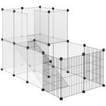 Recinto para Animais de Estimação Pequenos DIY com 21 Painéis de Resina e 6 Painéis de Arame 140x70x90cm Transparente e Preto