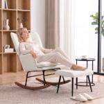 Conjunto de Poltrona Baloiço com Apoio para os Pés Poltrona Relax com Almofada Acolchoada e Anti - Tombo 64x89x90 cm Bege