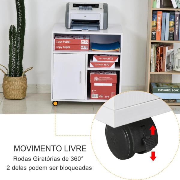 Armário de Escritório para Impressora Multifuncional com Prateleiras e Amplo Espaço de Armazenamento 60x50x65,5 cm Branco