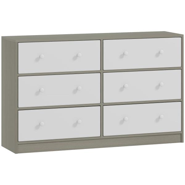 Cómoda com 6 Gavetas de Tecido Cómoda para Quarto Estrutura de Aço e MDF 114x30x70 cm Branco e Cinza