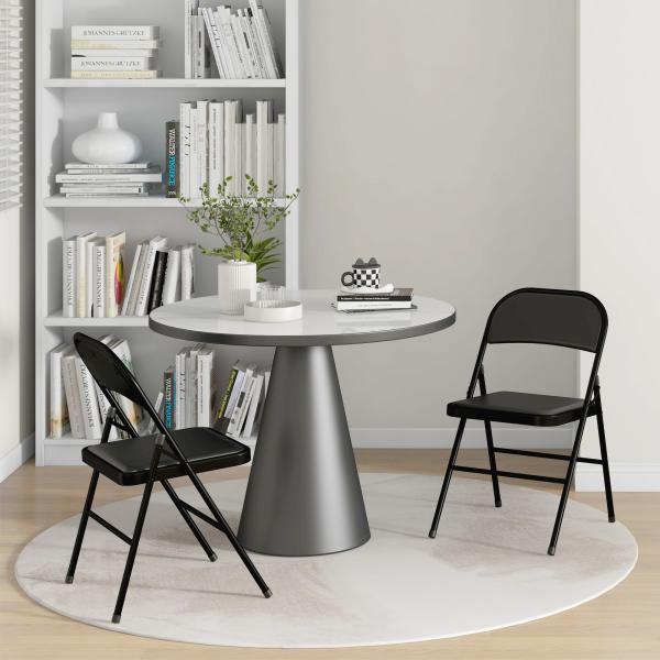 Conjunto de 2 Cadeiras Dobráveis com Encosto e Estrutura de Aço para Sala de Estar escritório Estúdio 45x46x78 cm Preto