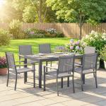 Conjunto de Mesa e Cadeiras de Jardim de 7 Peças Móveis de Jardim para Exterior com Mesa de Plástico PSPC 6 Cadeiras Empilháveis Cinza Escuro