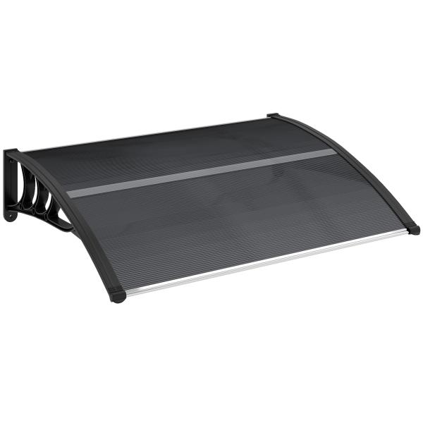 Marquise para Portas e Janelas 100x75x23 cm Marquise de Proteção contra Sol e Chuva com Cobertura de Policarbonato Preto