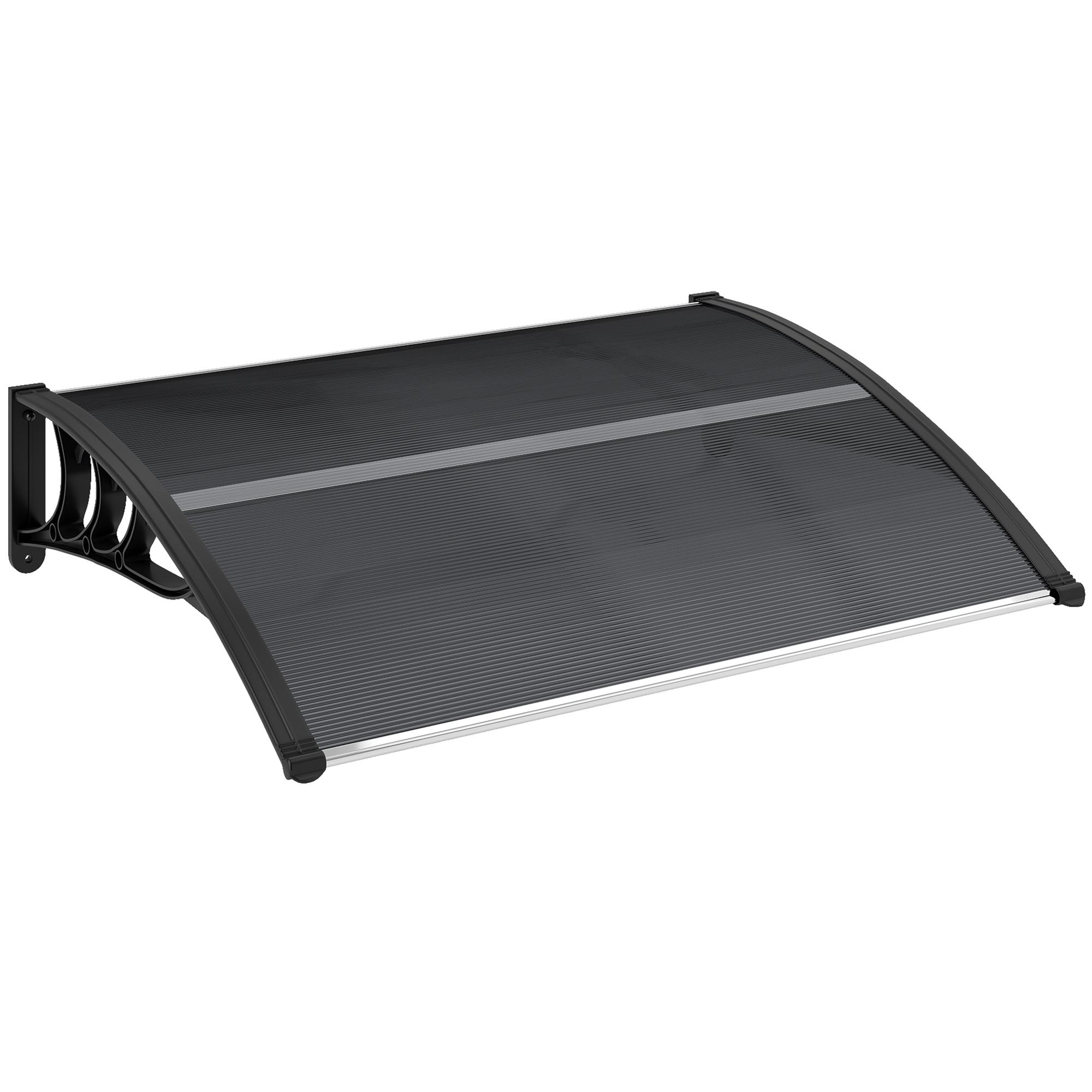 Marquise para Portas e Janelas 100x75x23 cm Marquise de Proteção contra Sol e Chuva com Cobertura de Policarbonato Preto