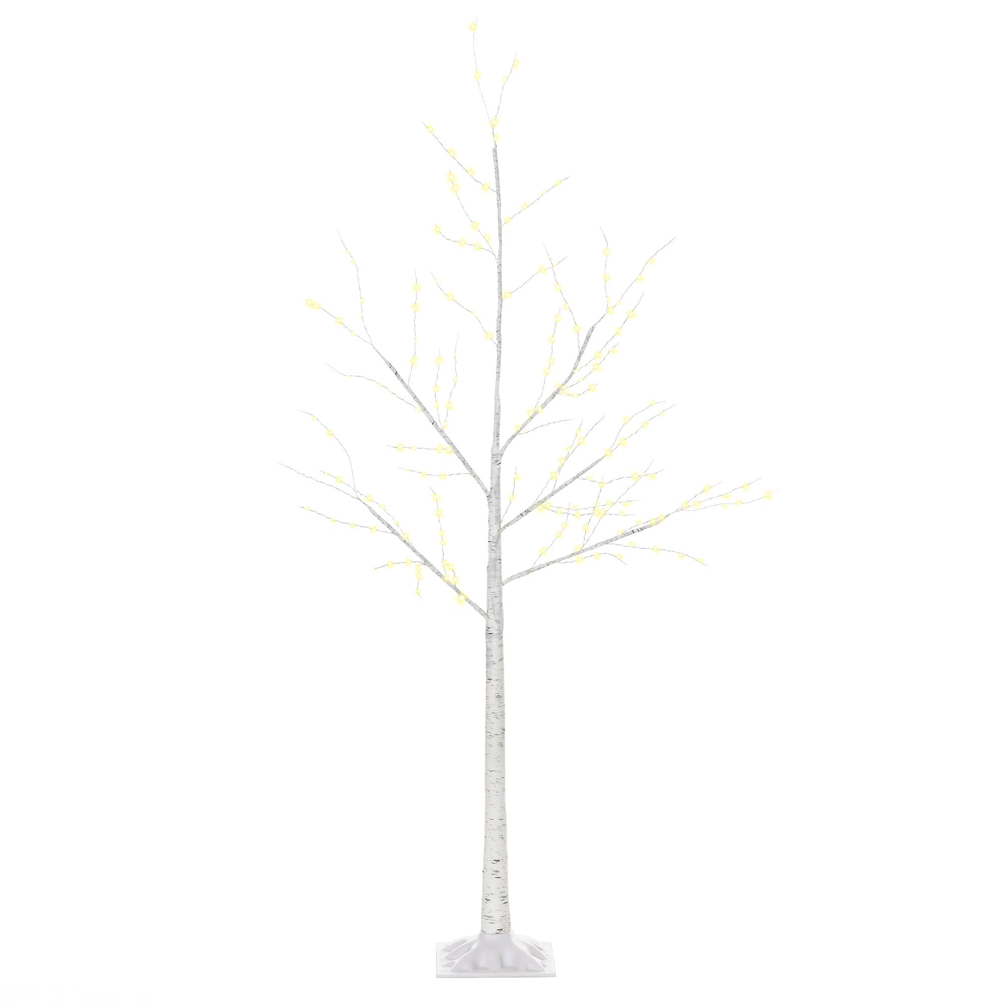 Árvore de Bétula 150cm de Altura com 210 Luzes LED em Branco Quente Ramos Flexíveis e Base para Decoração de Festas Aniversários Casamentos 20x20x150cm Branco