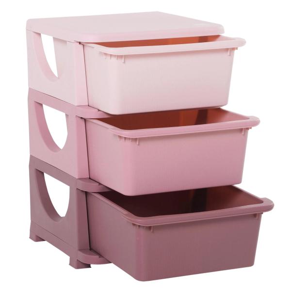 organizador de brinquedos Infantil para crianças acima de 3 anos com 3 Gavetas e Alças amplo espaço de armazenamento para Brinquedos Roupas Livros 37x37x56,5 cm Rosa