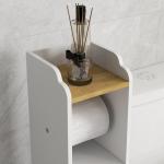 Armário Casa de Banho Moderno com Prateleiras e Suporte para Papel Higiénico 18x20x90 cm Branco e Madeira