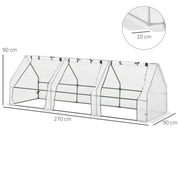 Estufa de Jardim Terraço 270x90x90 cm Tipo Casa Tubo de Aço com 3 Janelas Estufa Pequena para Cultivo de Plantas Branco Translúcido