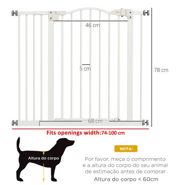Barreira de Segurança para Cães com Largura Ajustável 74 - 100 cm e Extensões para Escadas e Portas Branco