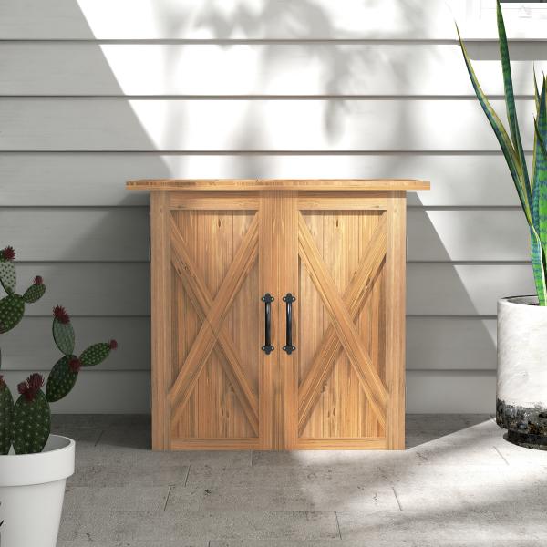 Armário de Jardim Abrigo de Madeira para Exterior com 2 Portas Magnéticas Abrigo para Ferramentas 77x55x72 cm Marrom