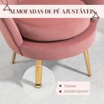 Poltrona de Sala Estofada em Veludo com Encosto em Forma de Concha e Pernas Douradas 76x67x74 cm Rosa