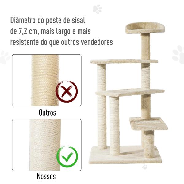 Árvore arranhador para gato com poste cama plataforma com cobertor veludo de sisal 50x50x100cm bege
