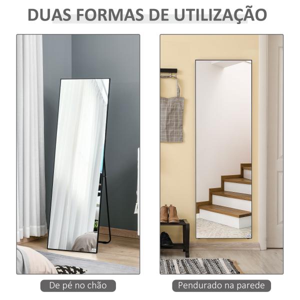 Espelho de Pé Espelho de Corpo Inteiro de Liga de Alumínio com 2 Formas de Utilização 50x161,5x2 cm Preto