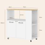 Carrinho de Cozinha com Rodas 2 Portas Prateleira Ajustável e Porta - Especiarias 75x40x80,5 cm Branco e Carvalho