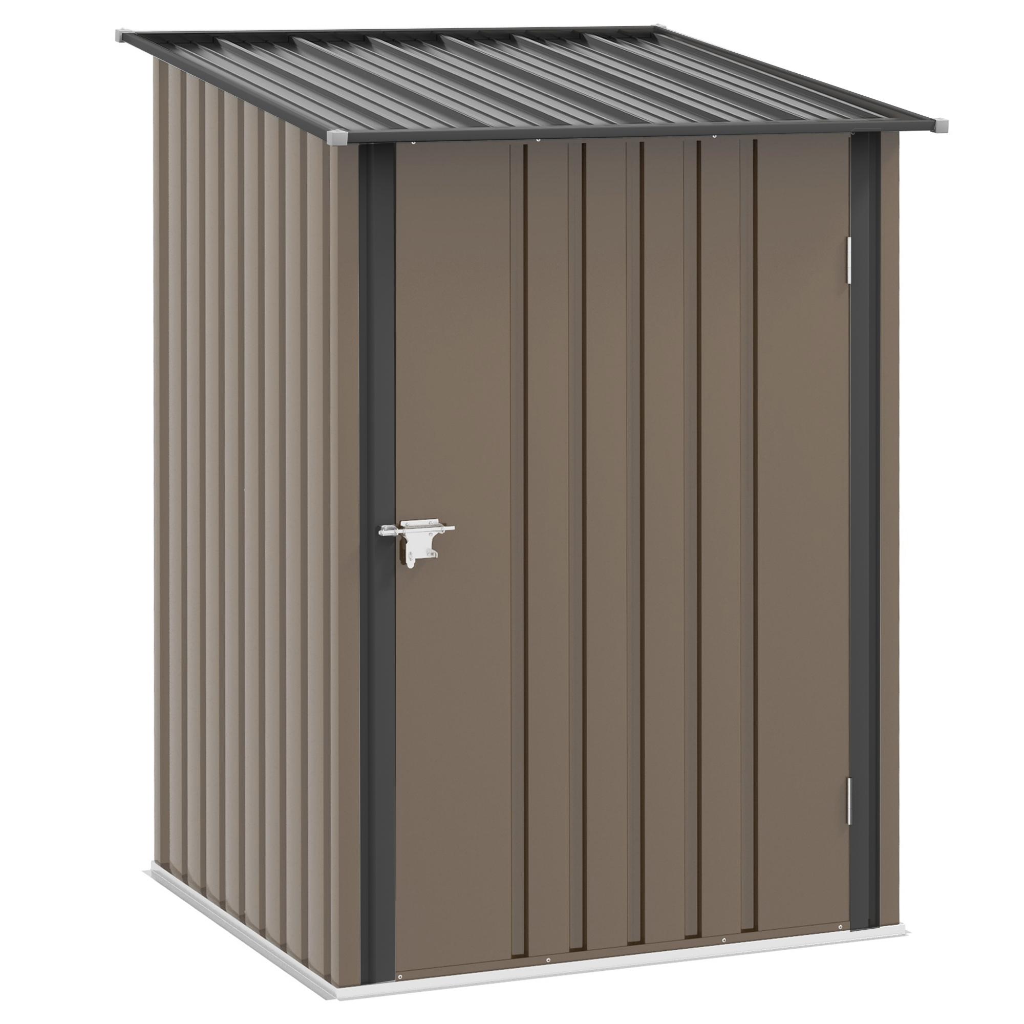 Abrigo de Jardim de Aço Galvanizado com Porta Fechadura e Teto Inclinado 0,92 m² 100x103x160 cm Marrom