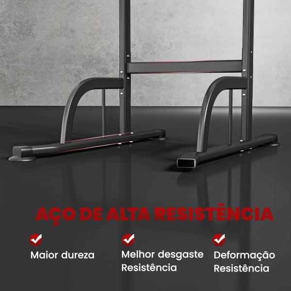 Barra de Exercícios com Altura Regulável Estação de Fundos Resistente para Ginásio em Casa Treino de Força Preto