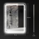 Espelho Casa de Banho com Luzes LED 70x100 cm Função Antiembaciamento 3 Temperaturas de Cor Ajustável e Função de Memória Prata