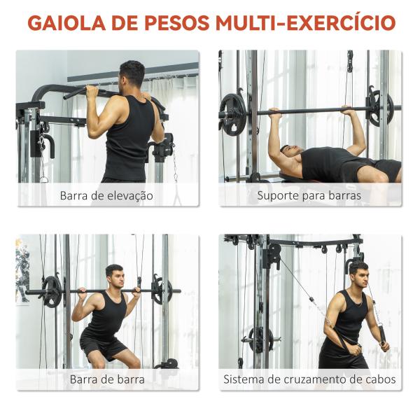 Máquina Multi Estação de Musculação Máquina de Musculação com Suporte para Agachamentos e Barra para Pesos 210x132x225 cm Preto