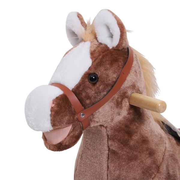 Cavalo de Brincar para crianças +3 anos com Pegas Estrutura Metálica e Base em Madeira Carga 40 kg 74x33x62 cm Castanho