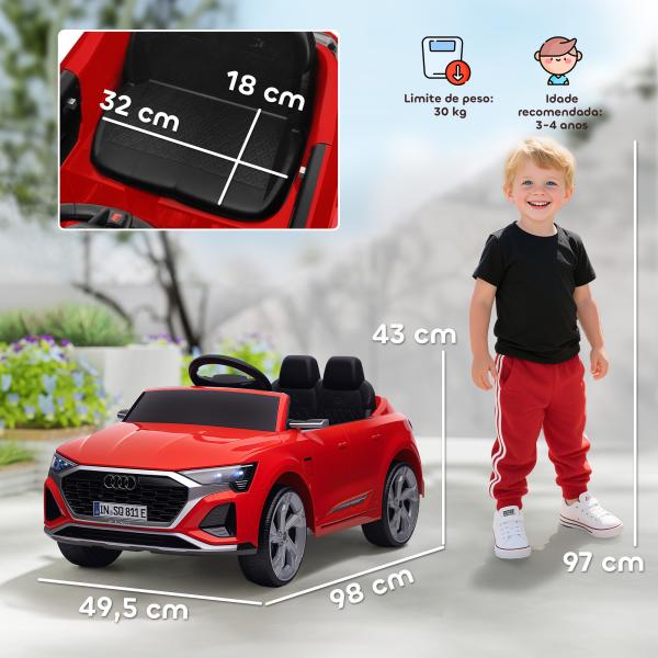 Carro Elétrico para Crianças Carro Audi Q8 Etron Sportback Infantil 12V Faróis Buzina e Música 98x49,5x43 cm Vermelho