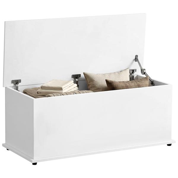 Baú de Armazenamento, Banco de Armazenamento com Dobradiça de Segurança, Estilo Moderno, para Entrada, Quarto, Sala de Estar, 100x40x40 cm, Branco