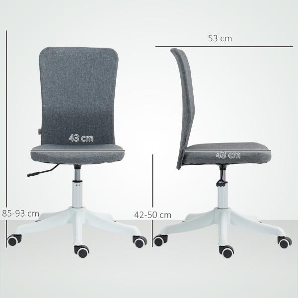 Cadeira de Escritório sem Apoio para os Braços Estofada em Linho Sintético com Altura Ajustável 53x43x85 - 93 cm Cinza