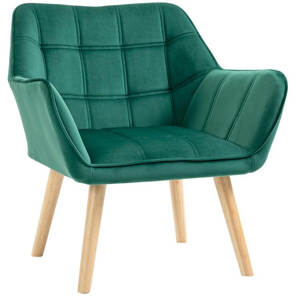 Poltrona Moderna de Sala Estofada em Veludo com Pés de Madeira Cadeira Relax para Sala de Estar Verde