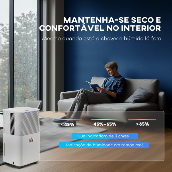 Desumidificador 10L/dia Silencioso com 3 Modos Ecrã LED Temporizador 24H Bloqueio Infantil e Drenagem Contínua Branco
