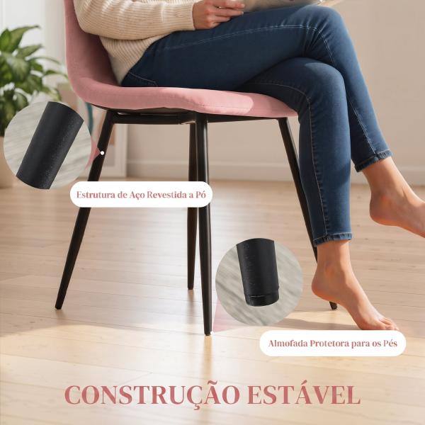 Conjunto de 4 Cadeiras de Jantar em Veludo com Pernas de Aço para Sala 45x54x87 cm Rosa