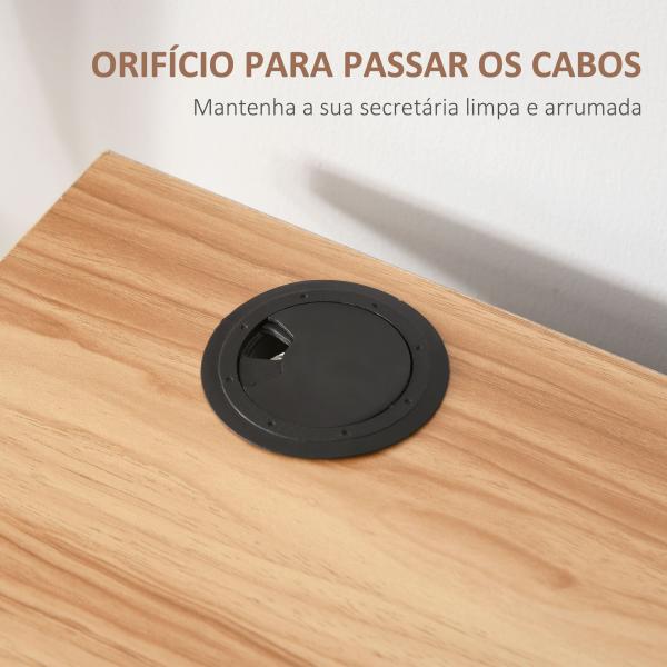 Secretária de Canto 136x130x72 cm com Prateleiras Mesa de Computador em Forma de L para Escritório Casa Branco e Madeira