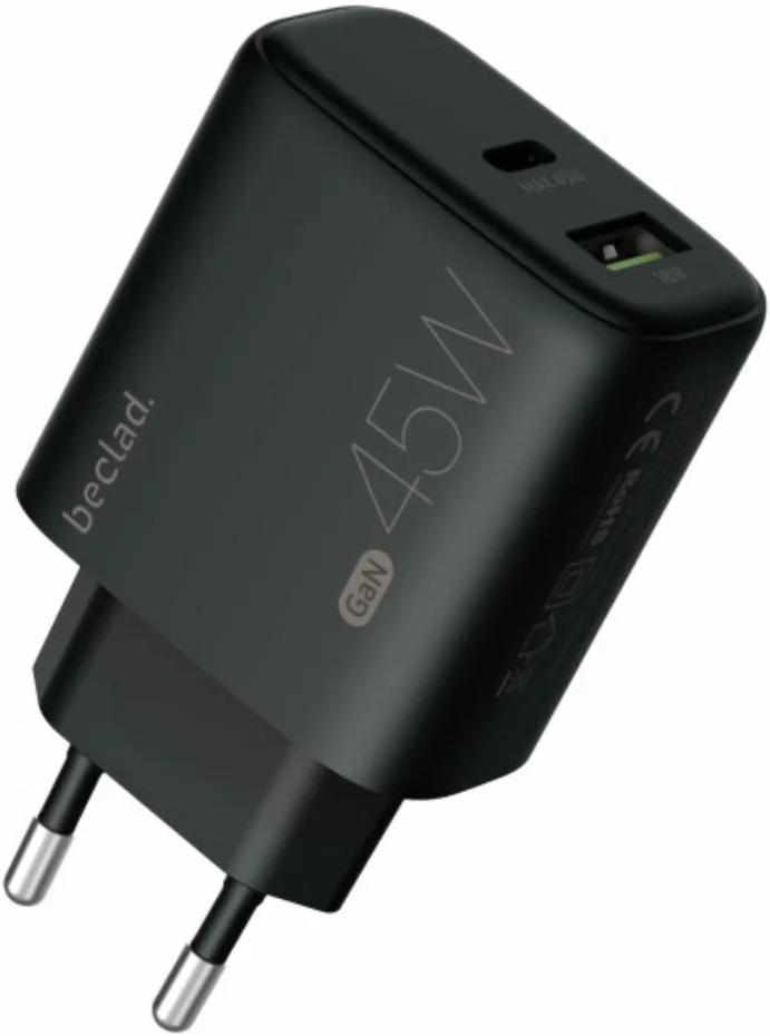Carregador GaN Fast Charger 45W USB - C + USB - A (Preto) - BECLAD