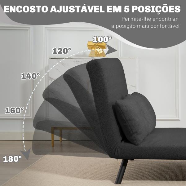Sofá Cama Sofá Convertível em Cama de 2 Lugares Dobrável com Encosto Ajustável em 5 Níveis e 2 Almofadas 102x73x81 cm Cinza