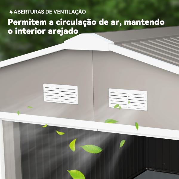 Abrigo de Jardim 340x386x200 cm 13,1 m² Abrigo de Exterior de Aço com Portas de Correr e Ventilações Cinza Claro