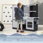 Cozinha de Brinquedo Infantil Cozinha de Madeira para Crianças com Acessórios Cozinha para Crianças com Forno Micro - Ondas Lavatório 105x31,5x95 cm Cinza e Preto