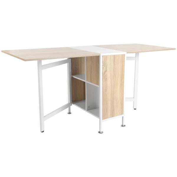 Mesa Dobrável de Arrumação 4 Prateleiras para Sala de Jantar Sala de Estar Mesa Auxiliar de Madeira 169x62x75 cm Carvalho e Branco