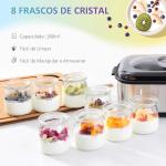 Iogurteira 30W Volume 1,44L com 8 Frascos de Cristal de 180ml Termostato Ajustável Temporizador de 1 - 48 Horas e Desligado Automático 36x18,8x14cm Prata